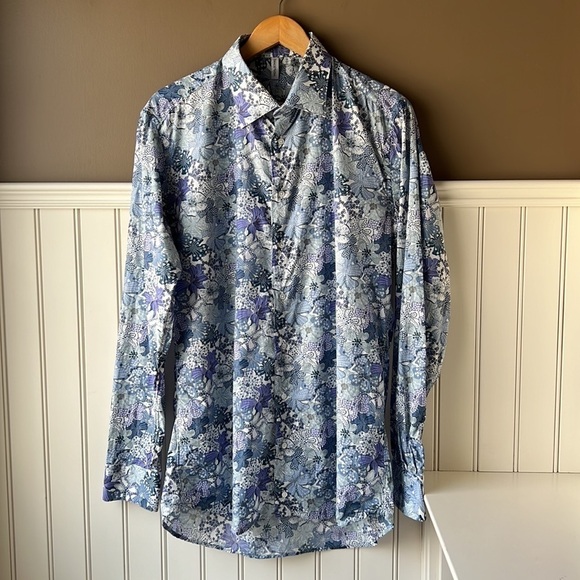 HORACE HUGH Blue Floral Print Button Down Shirt Size 17 - Picture 11 of 11